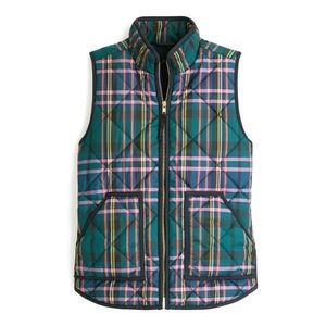 J. Crew Excursion Puffer Vest Tartan Plaid Green Pink Red Size Large